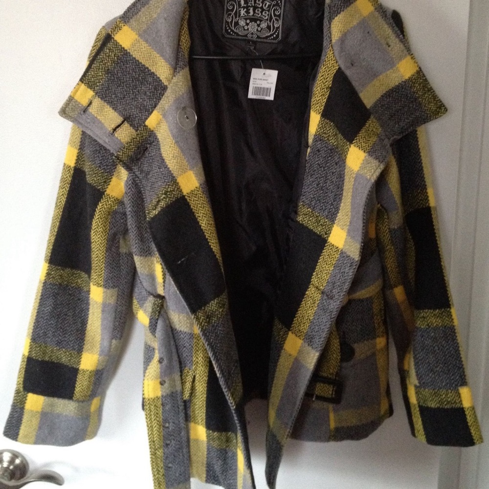 Last Kiss Women's Plaid Dress Jacket w/Belt - Picture 4 of 8